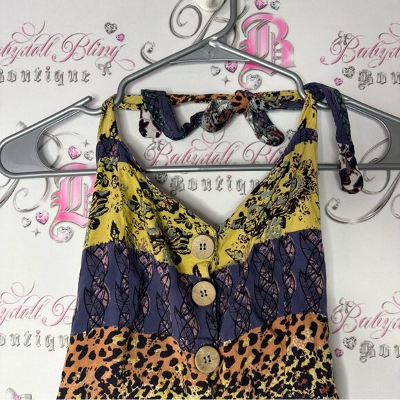 Angie dress animal print long maxi stripe buttons strappy back halter style - Picture 3 of 8